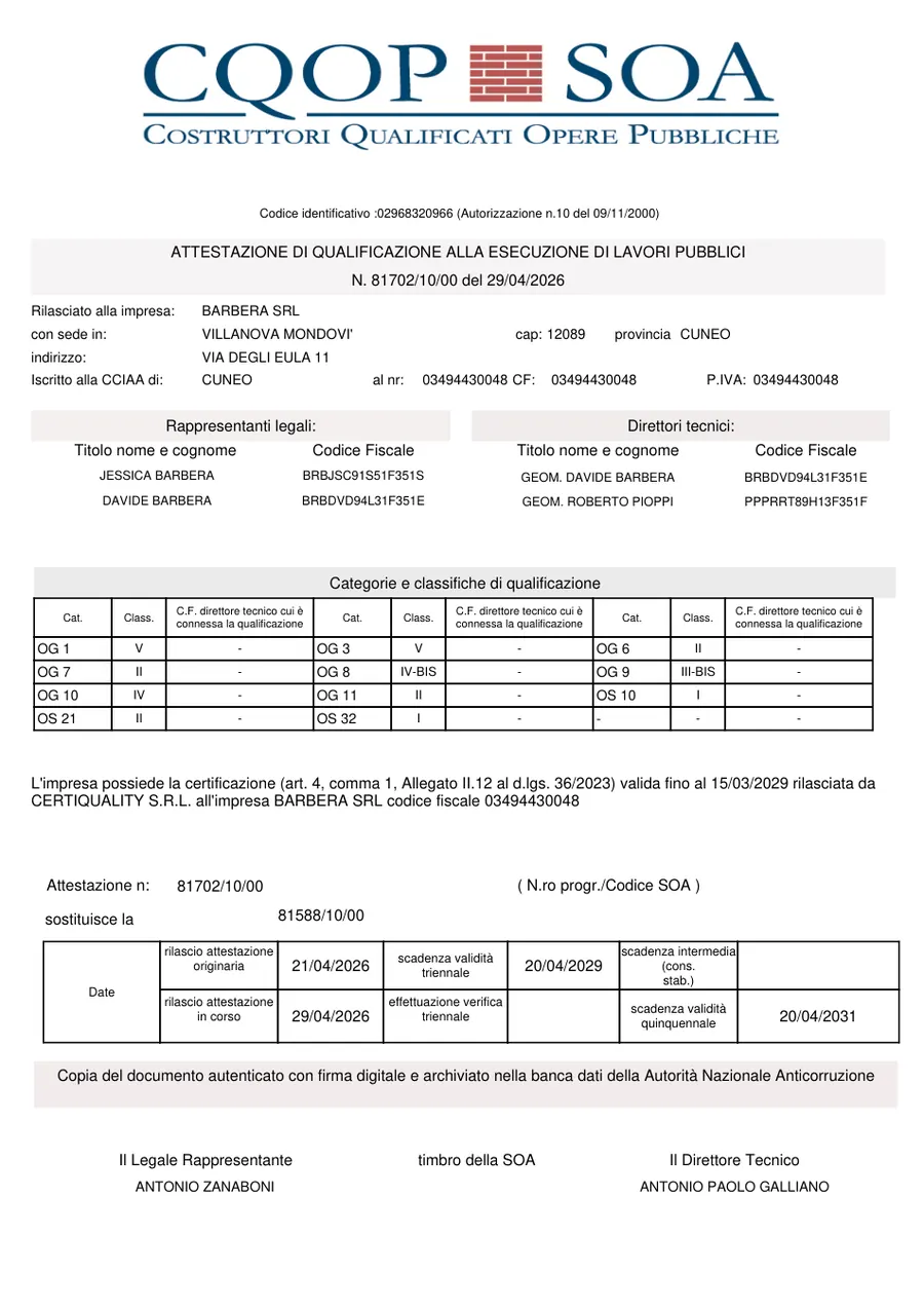 Anteprima: Attestazione SOA n. 81702/10/00