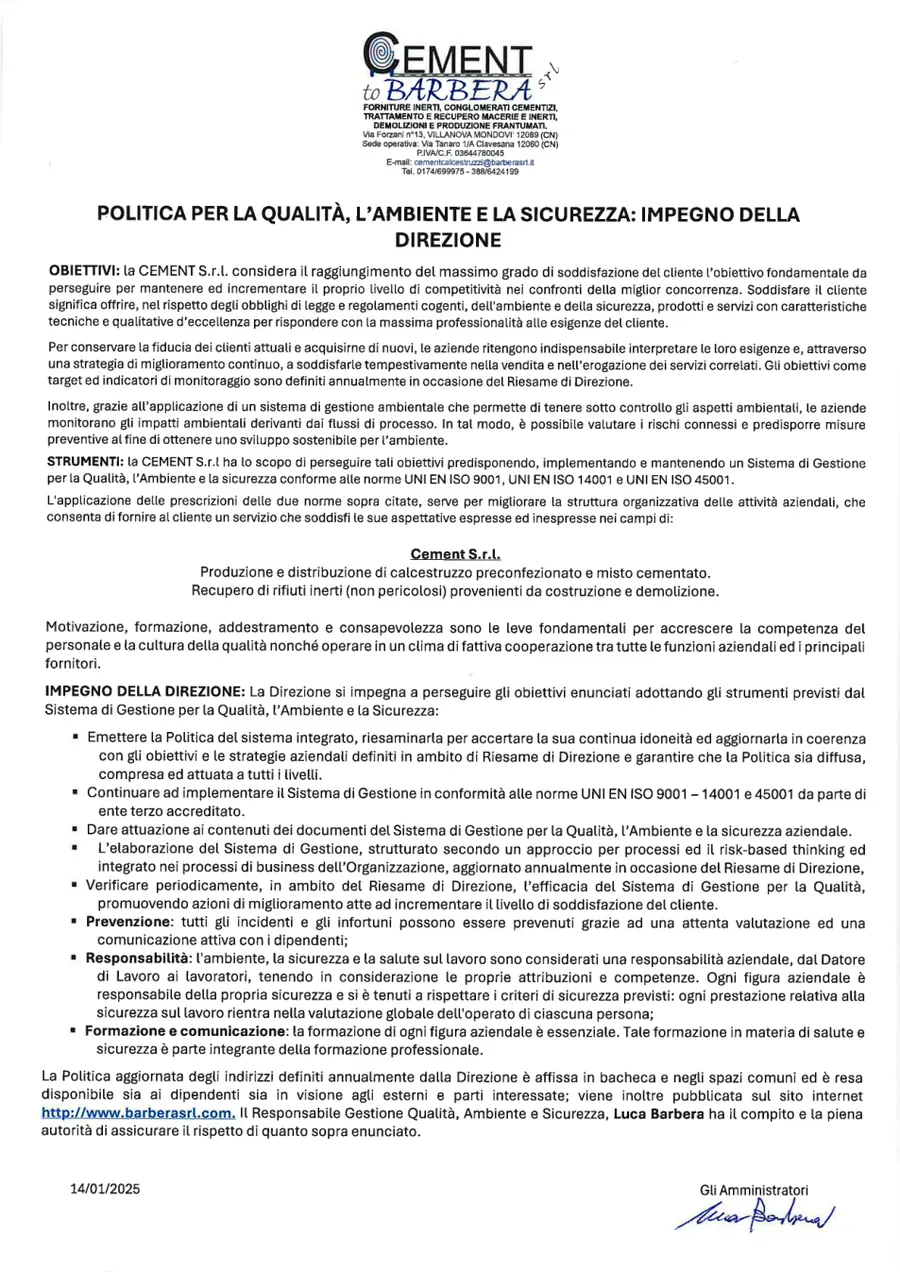 Anteprima: Politica qualità, ambiente e sicurezza