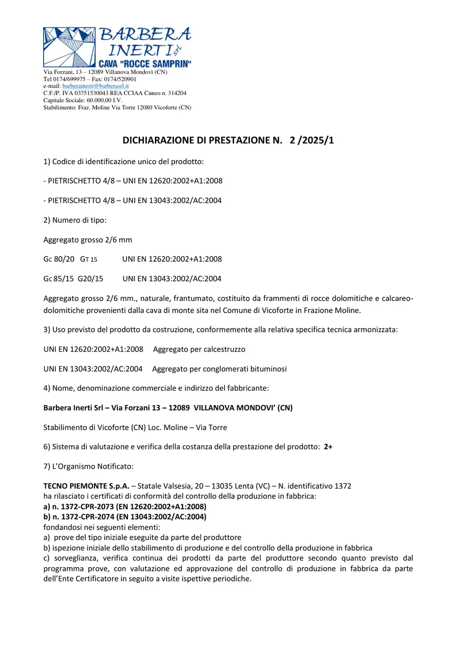 Anteprima: DoP n. 2/2025/1 · Pietrischetto 4/8