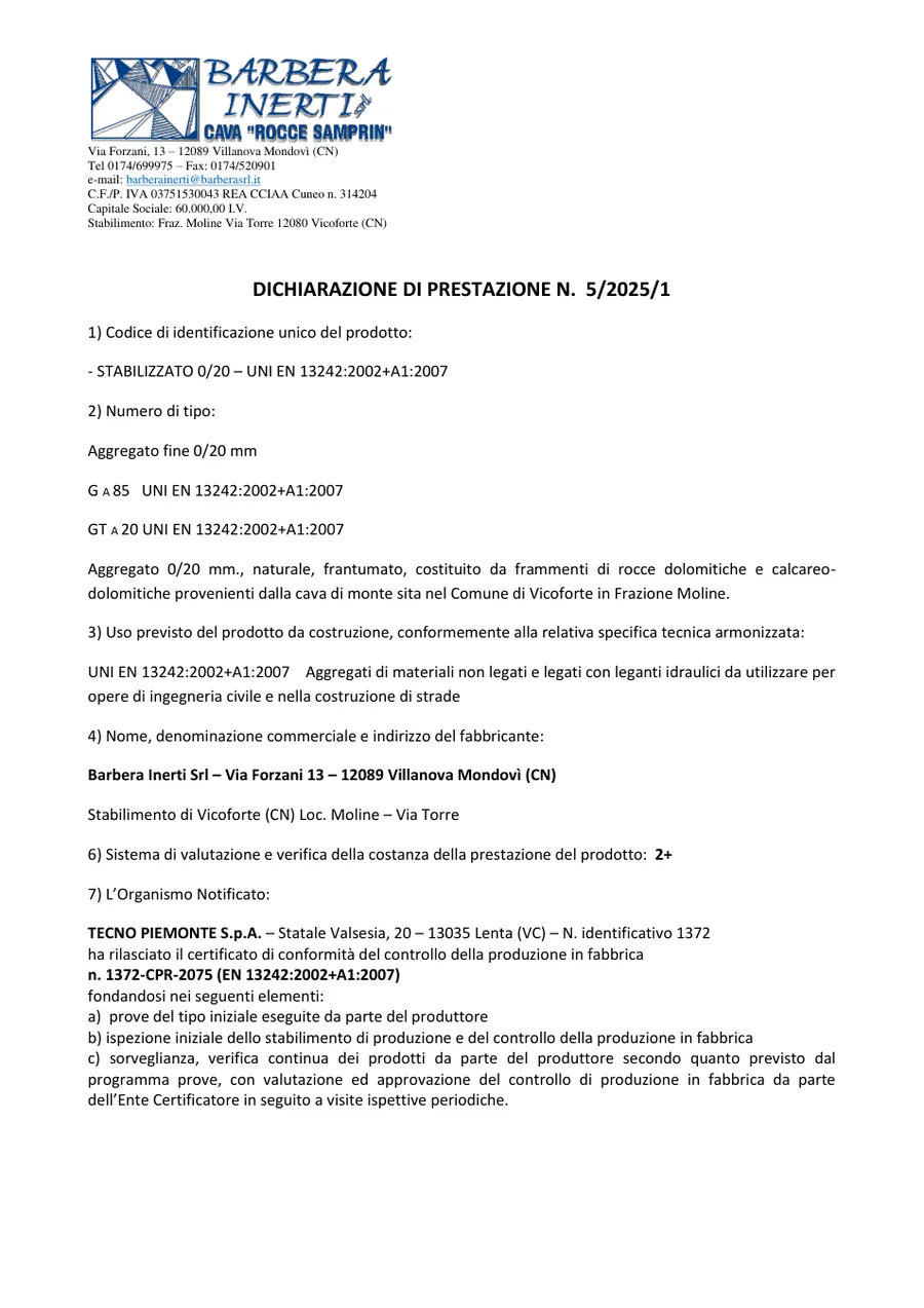 Anteprima: DoP n. 5/2025/1 · Stabilizzato 0/20
