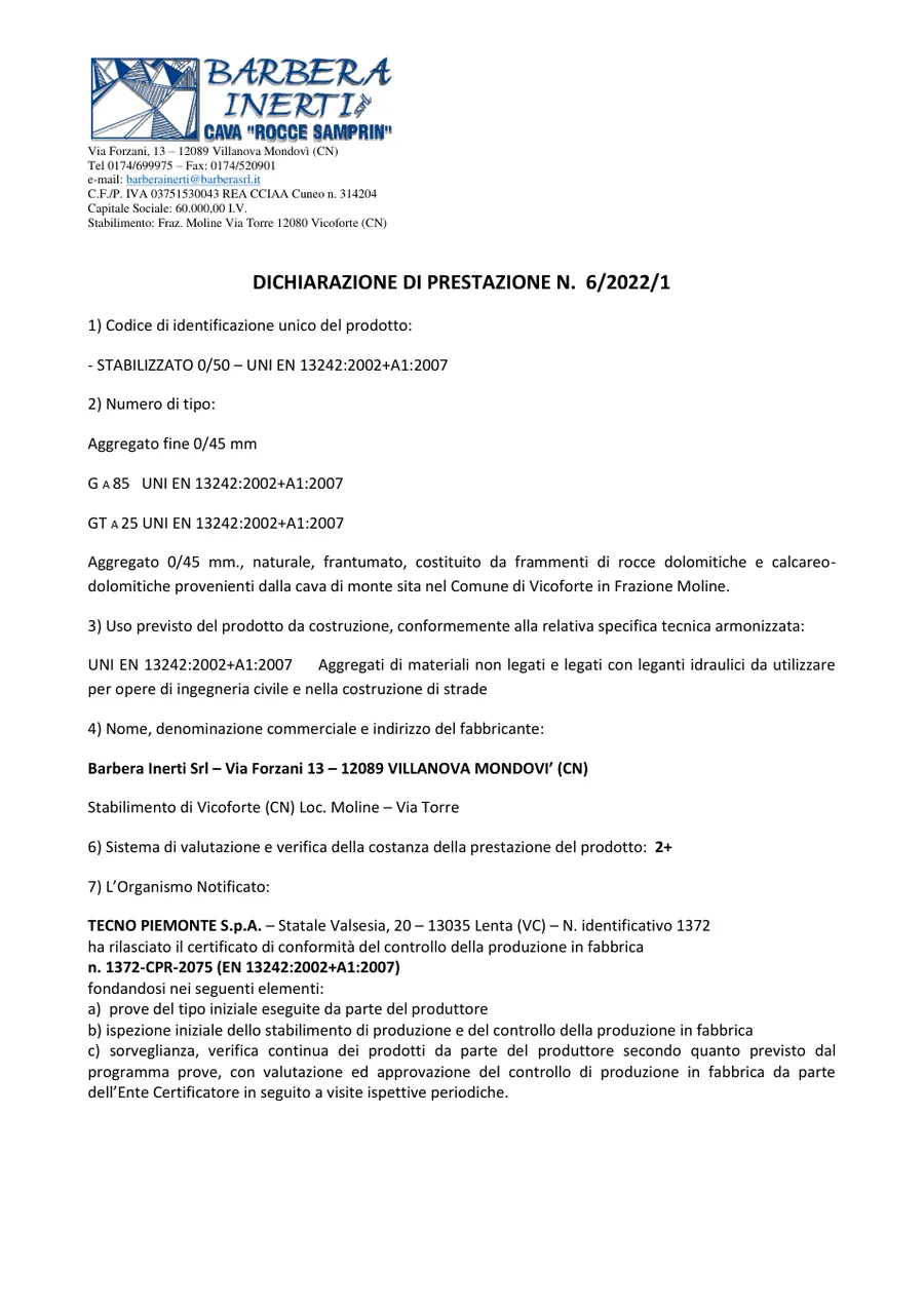 Anteprima: DoP n. 6/2022/1 · Stabilizzato 0/50