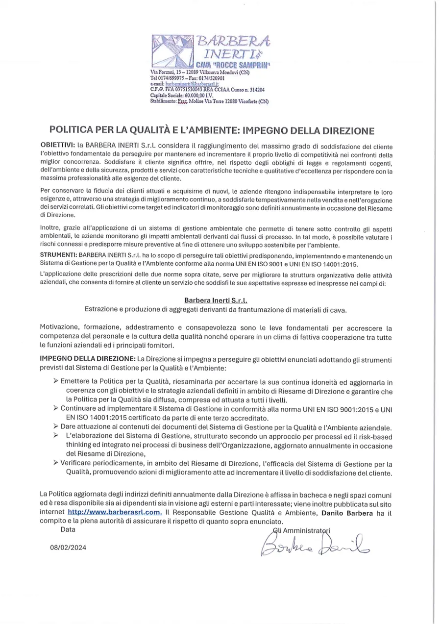 Anteprima: Politica qualità, ambiente e sicurezza